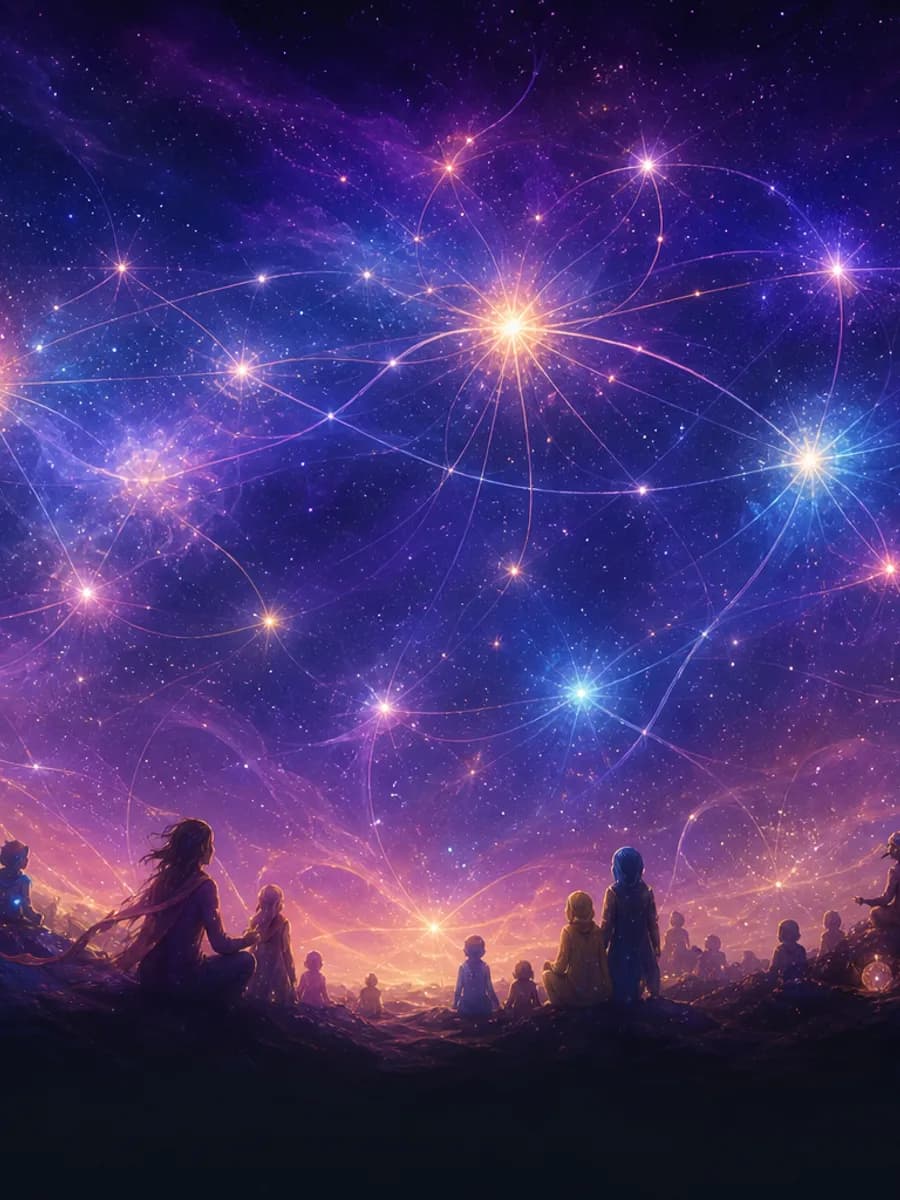 Cosmic social network art with connected star nodes
