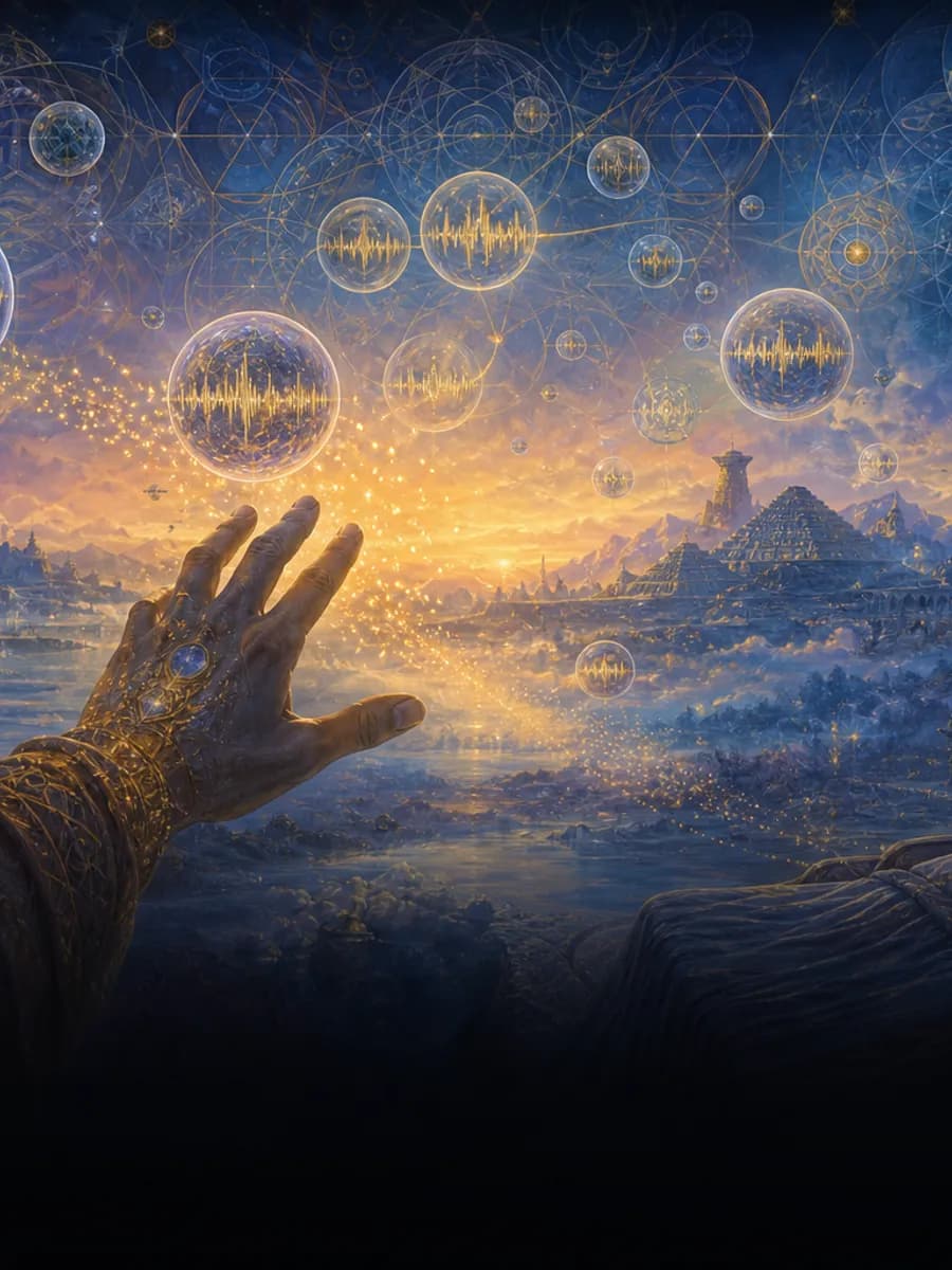 Dream logging art with crescent moon and flowing light
