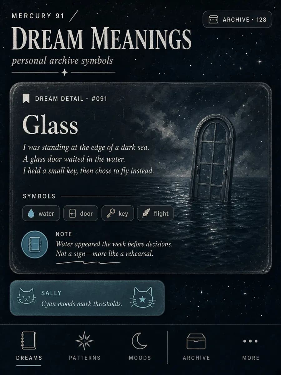 Dream detail Symbols chips for water, door, key, and flight