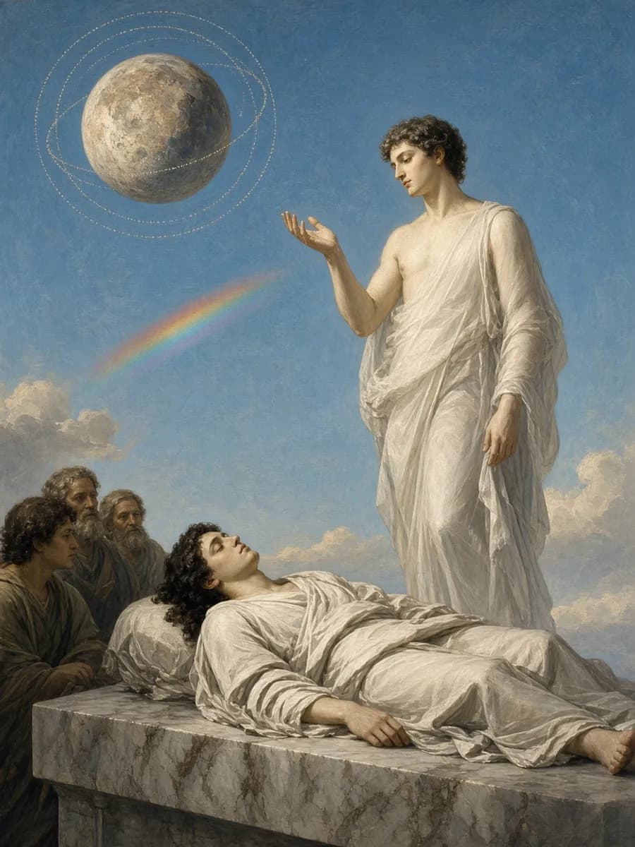 Neoclassical painting of a sleeper and a luminous standing double