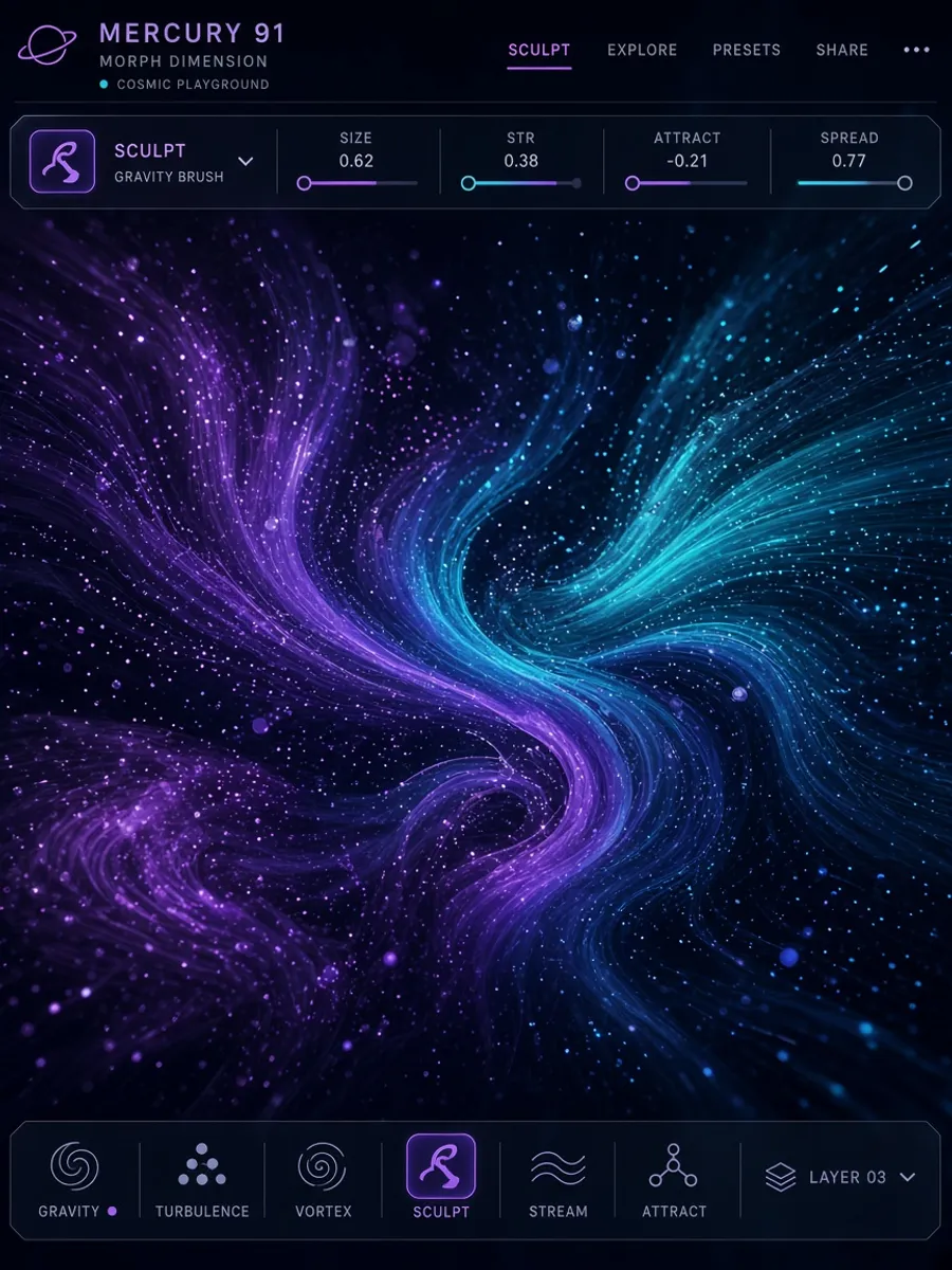 Morph Dimension particle playground with a glass control strip