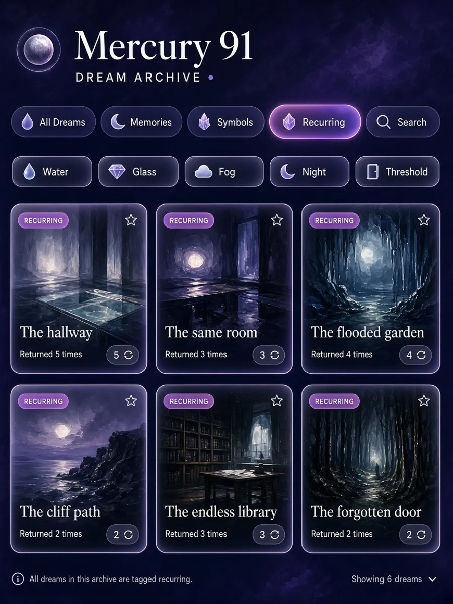 Dream Archive with the Recurring category pill selected